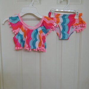 NWT 2pc Nicole Miller Pom Pom Trim Colorful Swimsuit sz 4
